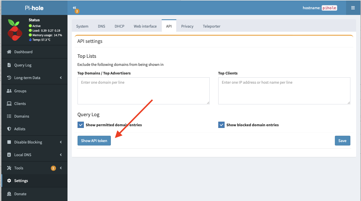 Pi-hole API settings